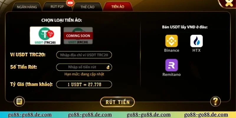 Nạp tiền GO88, Rút tiền GO88