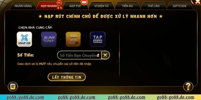 Lợi ích xanh chín khi nạp tiền GO88, rút tiền GO88